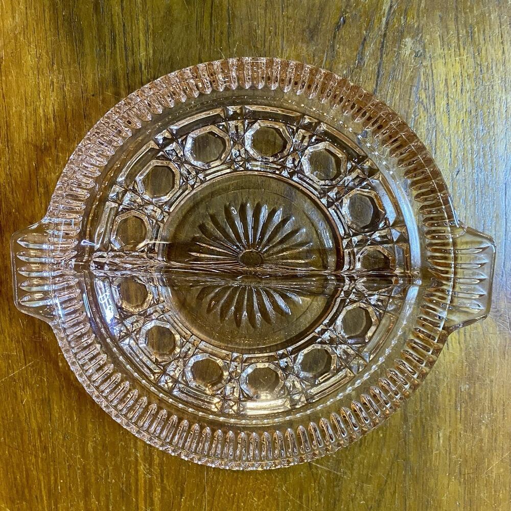 Vintage Pink Windsor Button Indiana Glass Divided Serving Relish Dish